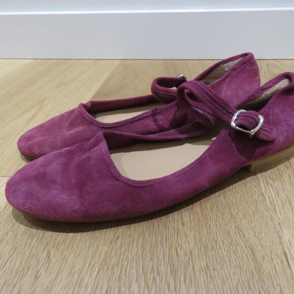 CARON CALLAHAN Ellie Mary Jane Flat Shoes Mulberry Suede Quiet Luxury Academia - Picture 2 of 14